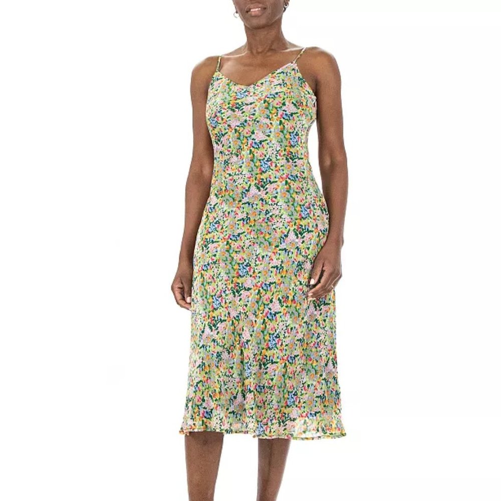 Nina Leonard Floral Midi Chiffon Slip Dress Size Small